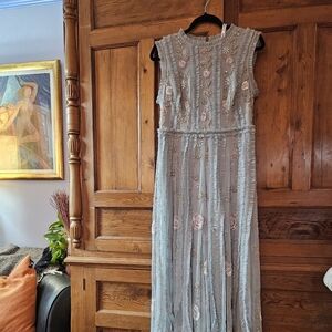 Stunning Mac Duggal Sage Green Gown. Gorgeous Beading & Detailing.